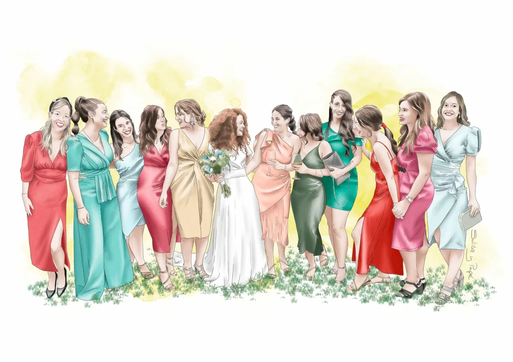 ilustración amigas boda